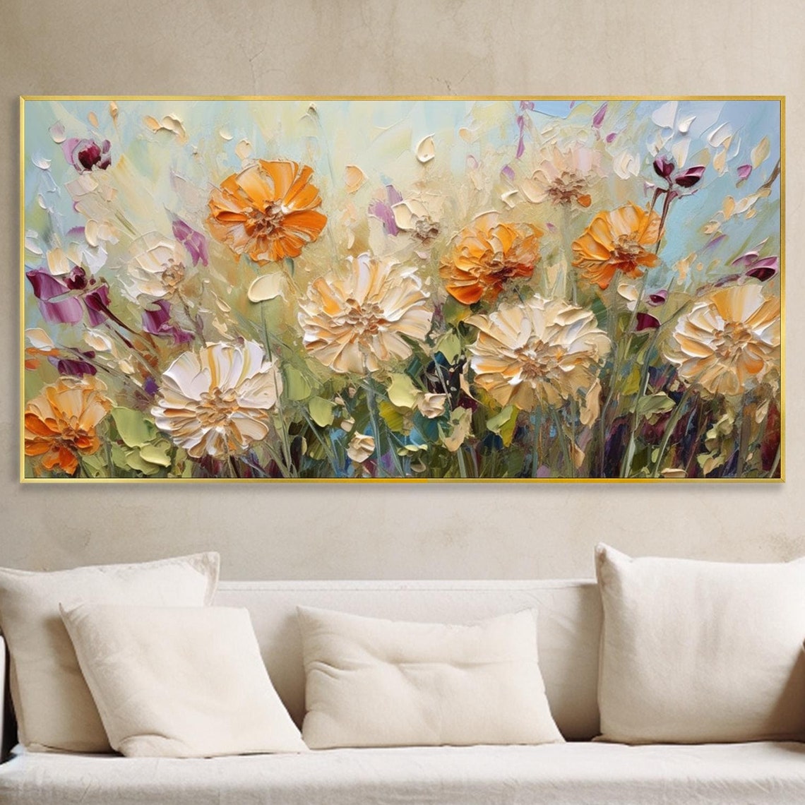Romantic Pastel Floral Blooming Orange Cream Flowers Elegant Art Print