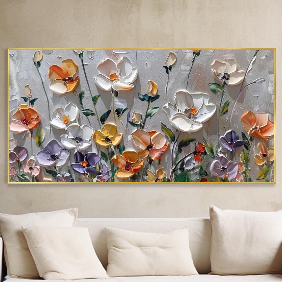 Abstract Flower Landscape, Oil Painting Print, Bedroom Decor