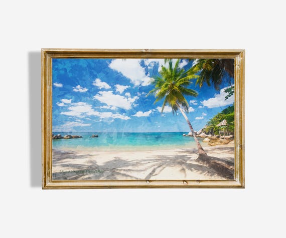 Vibrant Tropical Beach Watercolor Painting Perfect Wall Art For Home Decor Or Gift Giving