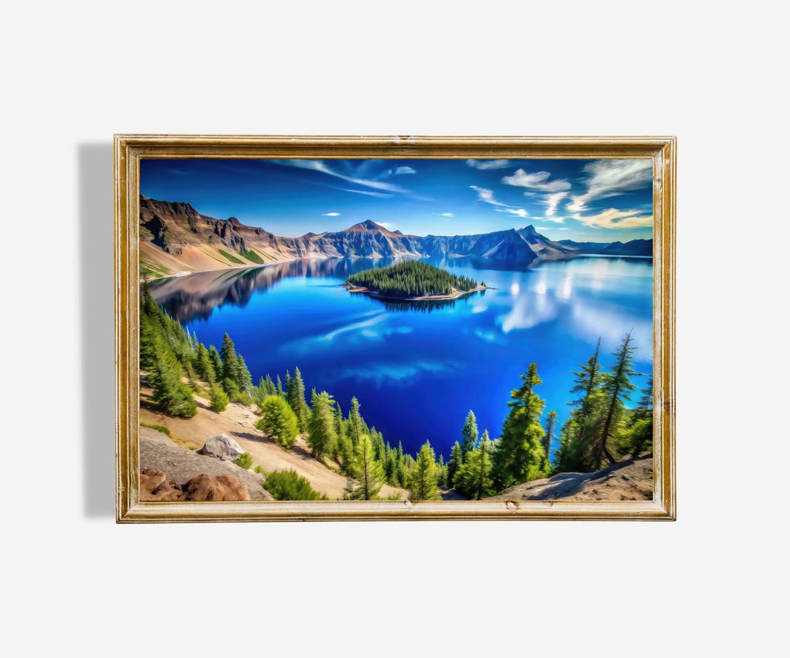Crater Lake Blue Water Wizard Island Scenic Nature Art Poster