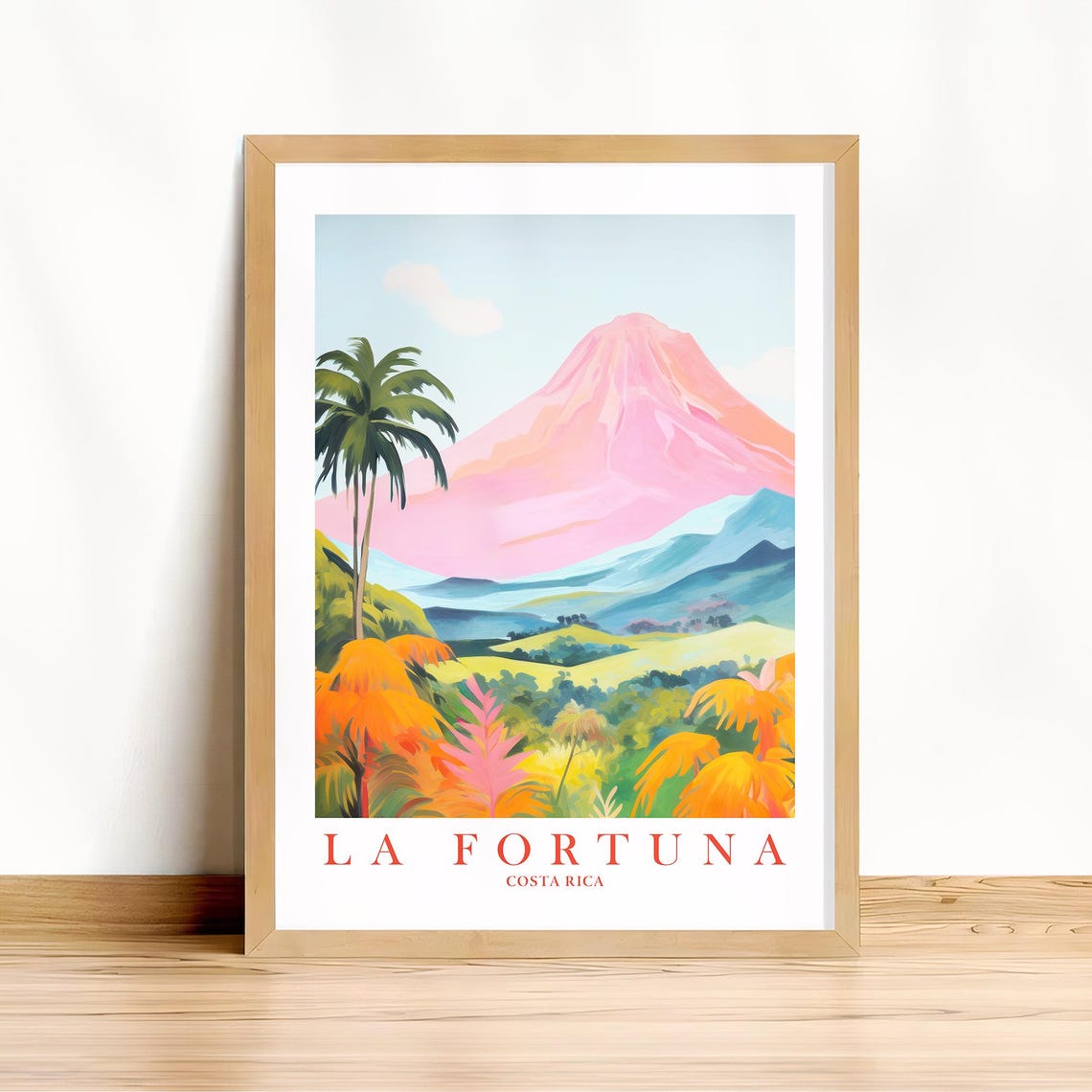 Costa Rica Travel Print Arenal Volcano Poster La Fortuna Landscape Painting Preppy Watercolor Picture Wall Art