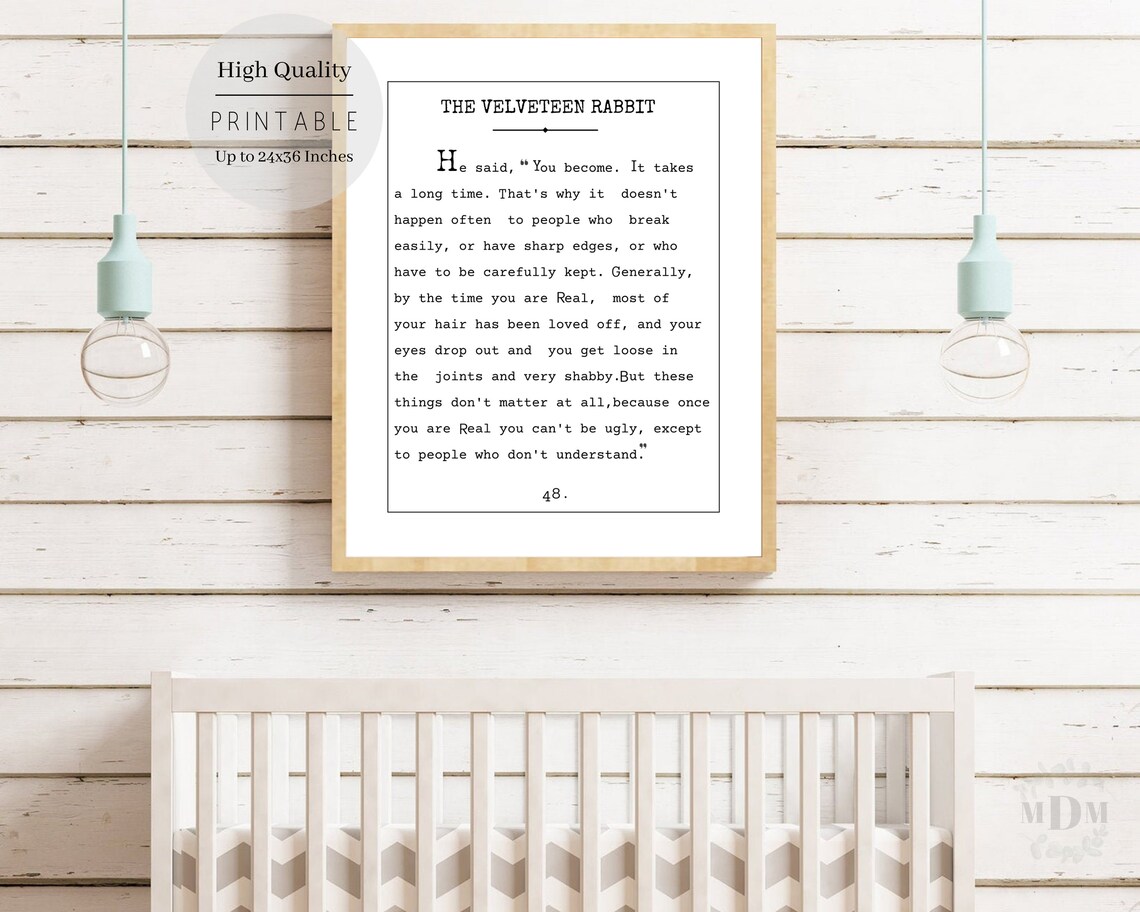 The Velveteen Rabbit Book Quote Typewriter Nursery Inspirational Wall Art - Image 5