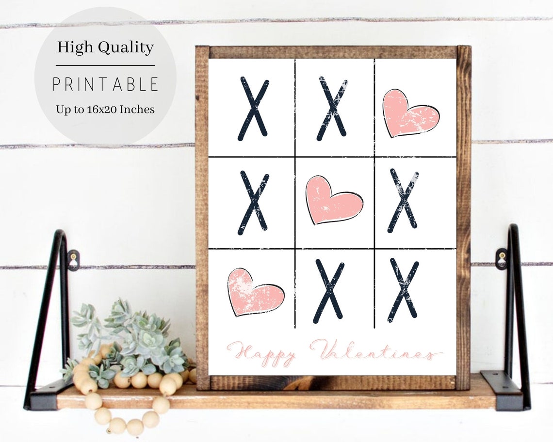 Happy Valentines Tic Tac Toe XO Heart Game Rustic Framed Wall Poster - Image 3