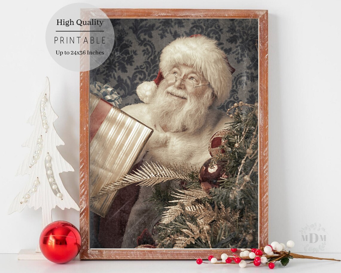 Vintage Santa Christmas Poster, Farmhouse Holiday Art - Image 4