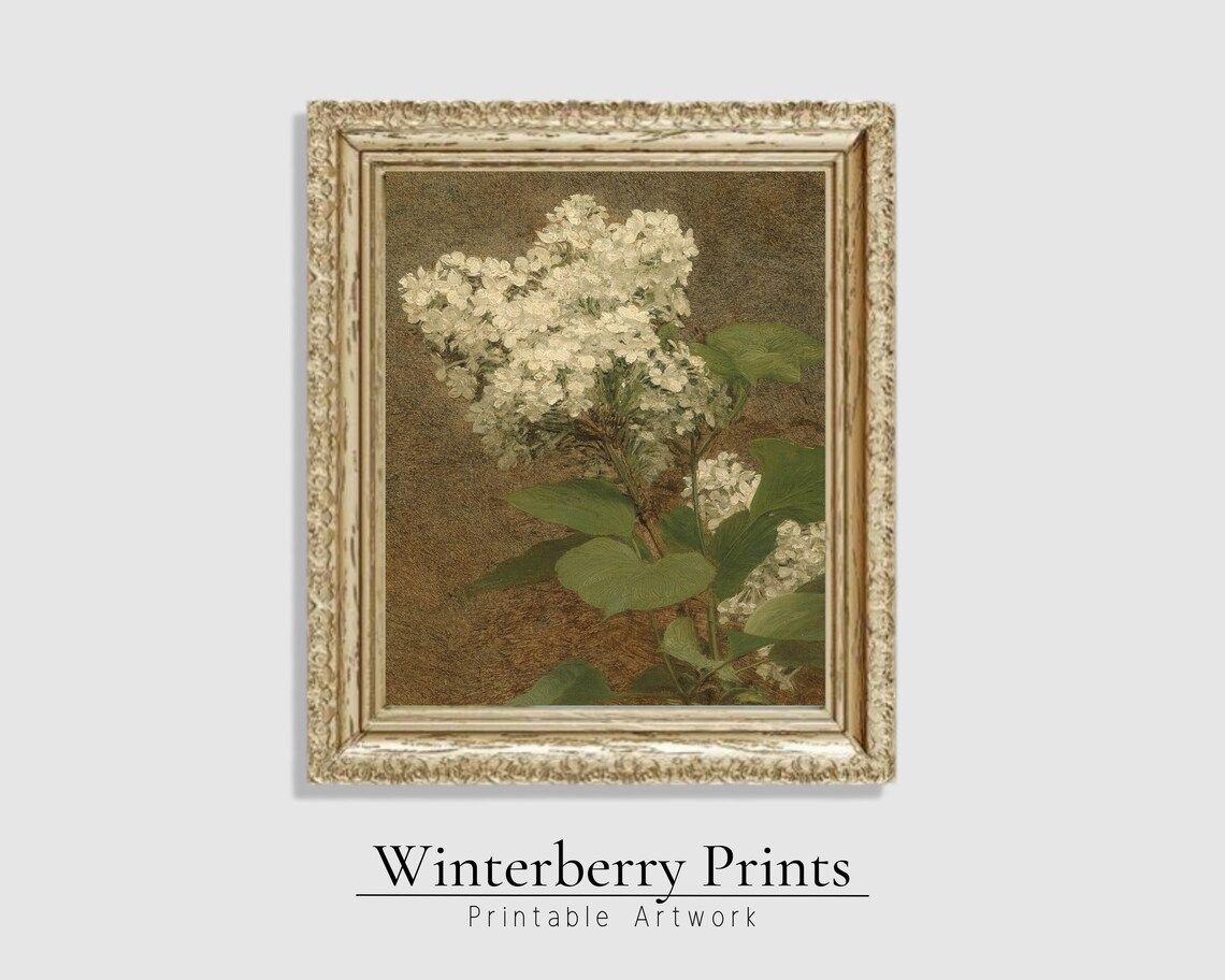 White Lilac Botanical Vintage Oil Painting Branch Portrait Poster - Image 3