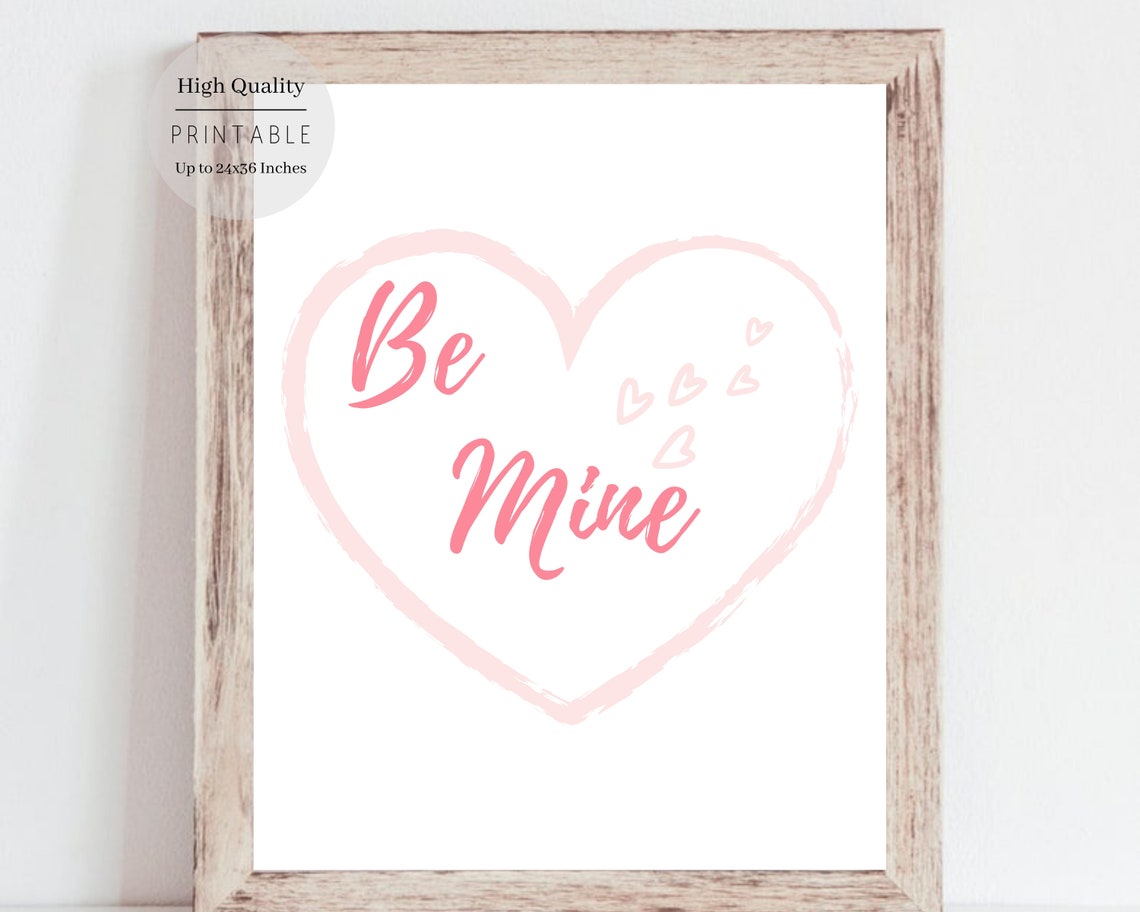 Be Mine Pink Script Heart Outline Sweet Valentine Love Wall Art Poster - Image 3