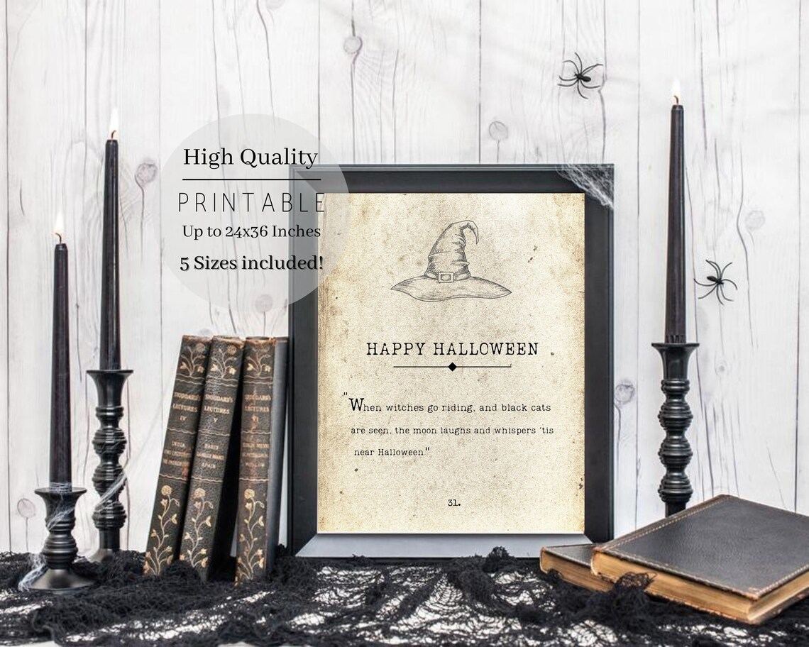 Happy Halloween Antique Book Page Art Print - Image 4