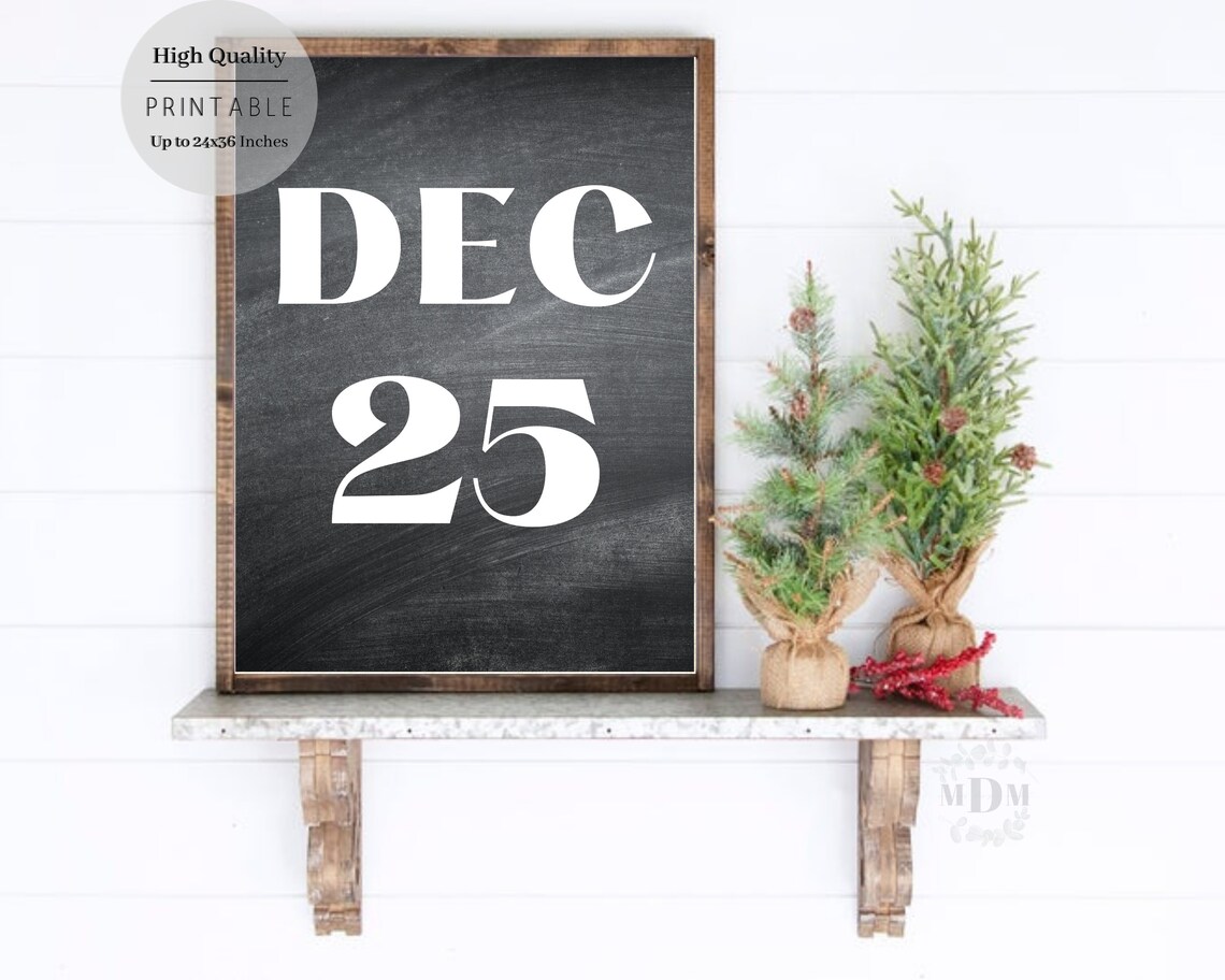 Dec 25 Christmas Chalkboard Sign Farmhouse Holiday Wall Art Poster - Image 4