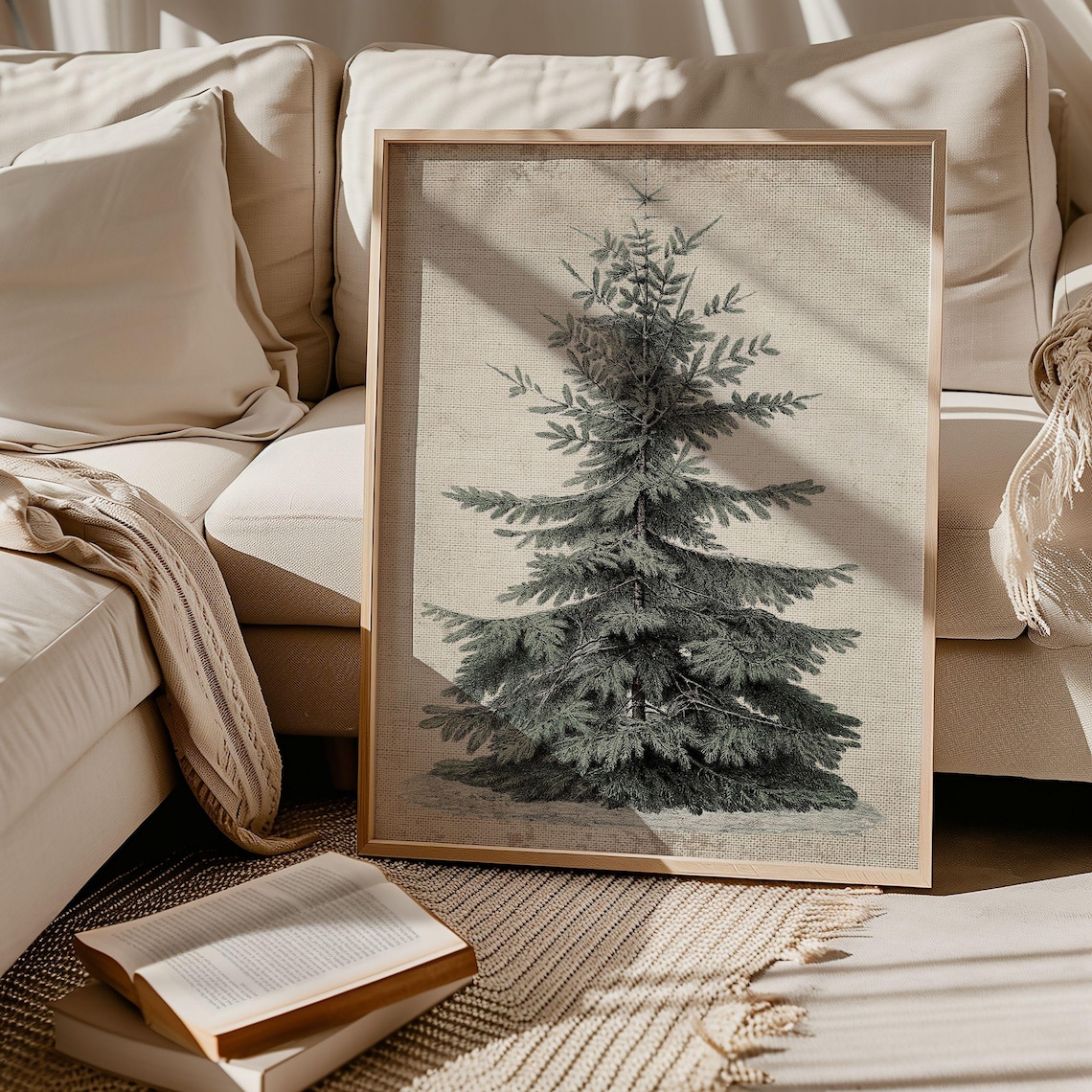 Neutral Vintage Christmas Tree Oil Painting Print