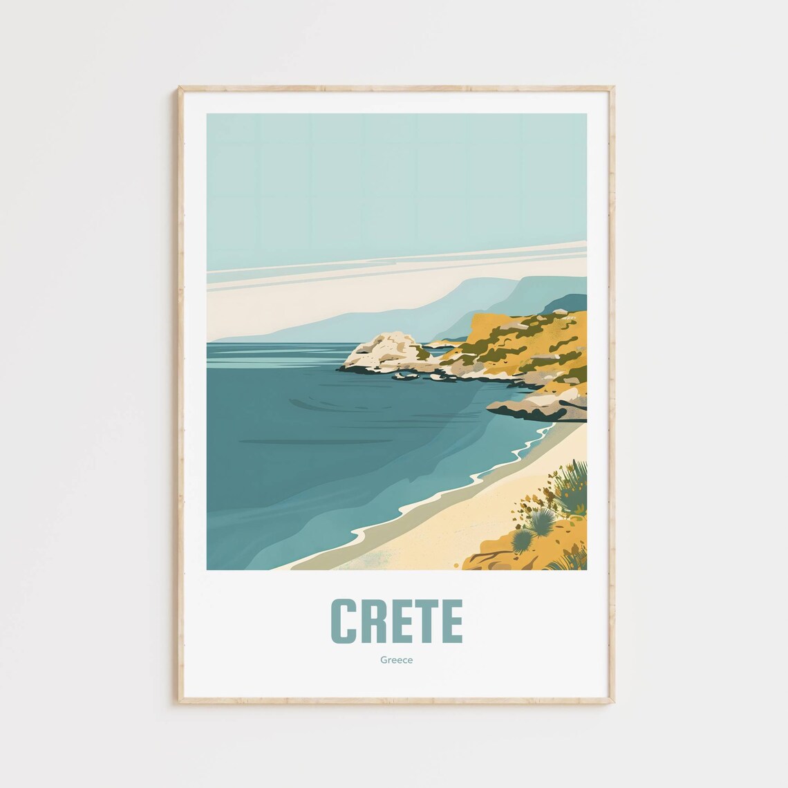 Crete Greece Rocky Island Coast Turquoise Sea Calm Travel Poster