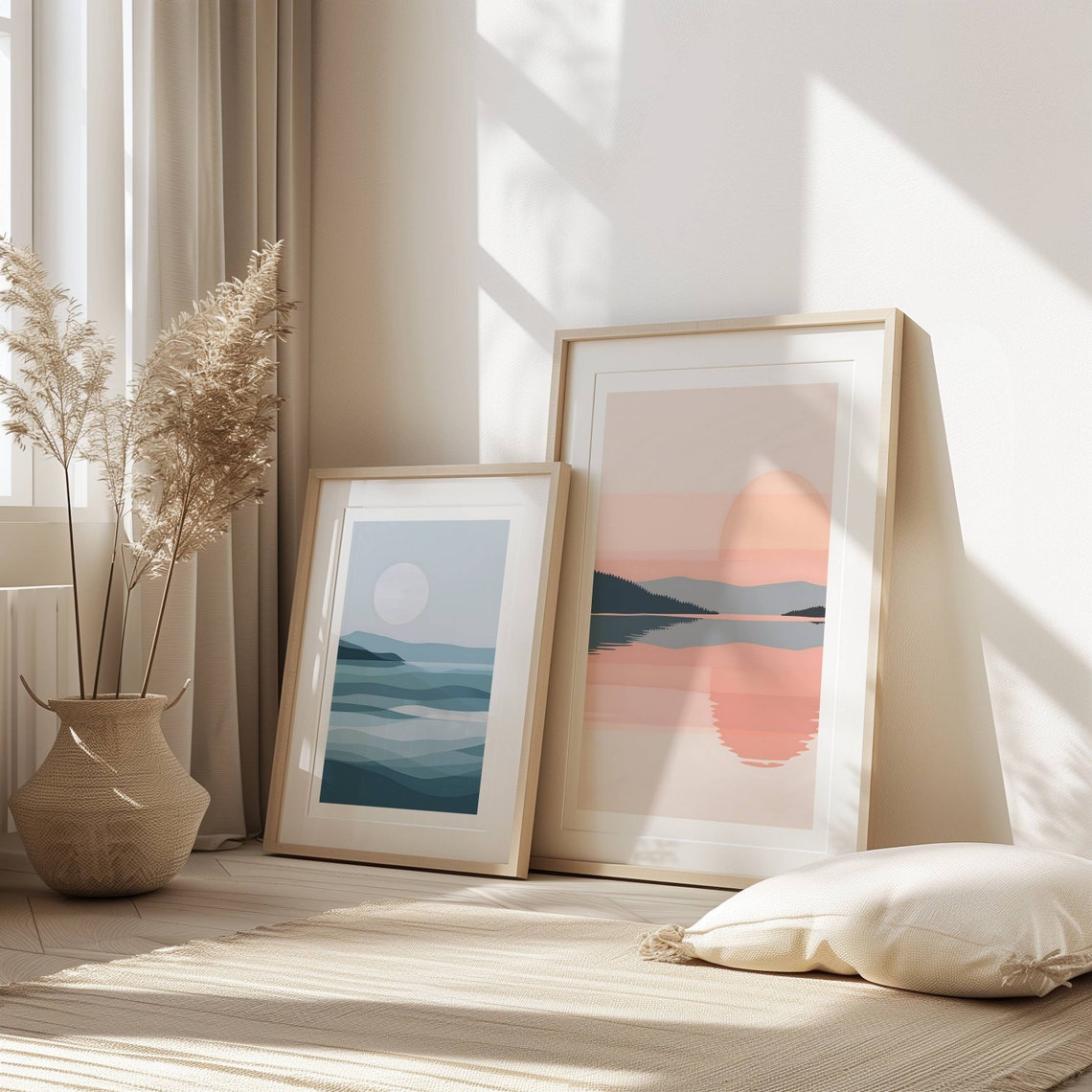 Blush Sunset Over Calm Lake Reflection Minimalist Boho Art Poster - Image 4