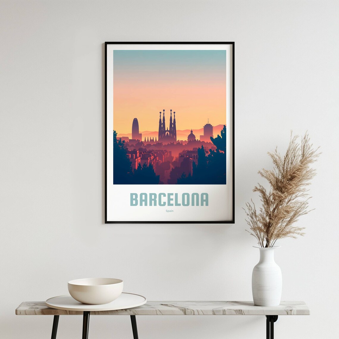Barcelona Sagrada Familia Sunset Skyline Vintage Travel Poster - Image 3