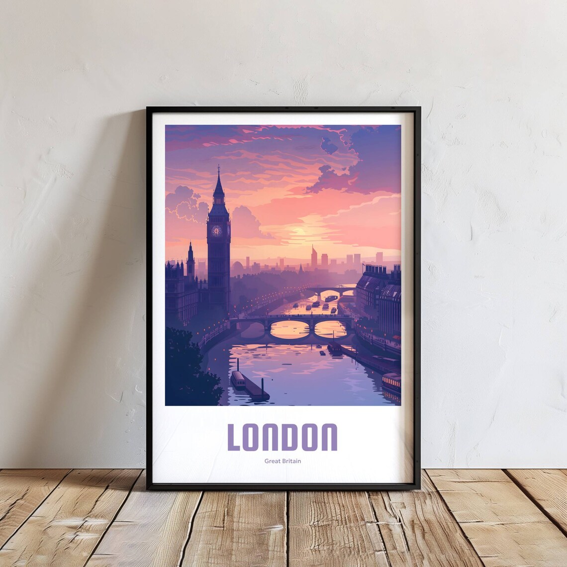 London Big Ben Thames Sunset Skyline Iconic Vintage Travel Poster - Image 2