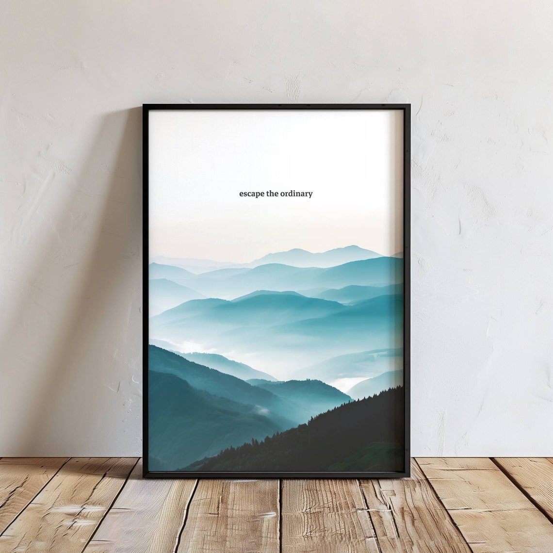 Escape the Ordinary Misty Mountain Layers Serene Quote Poster - Image 4