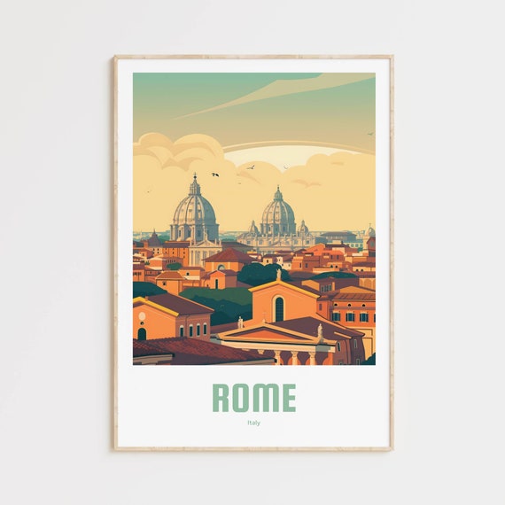 Rome Vintage Travel Poster, Italy City Print