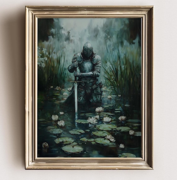Medieval Knight Art Print Knightcore Fantasy Art Fantasy Sword Maximalist Decor Dark Academia Print Goth Moody Victorian Wall Art