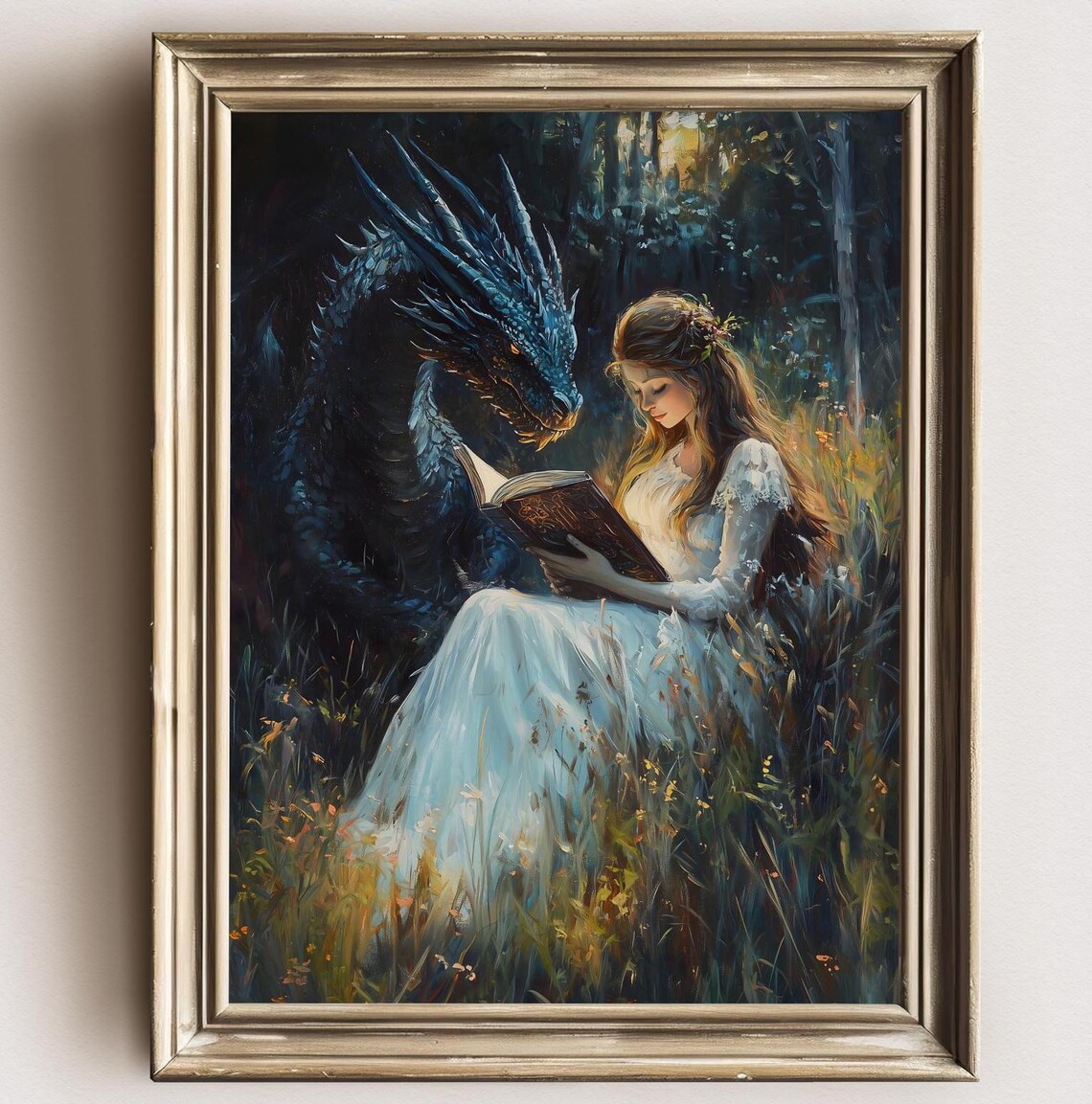 Dragon Bookish Victorian Reading Woman Art Print - Image 3