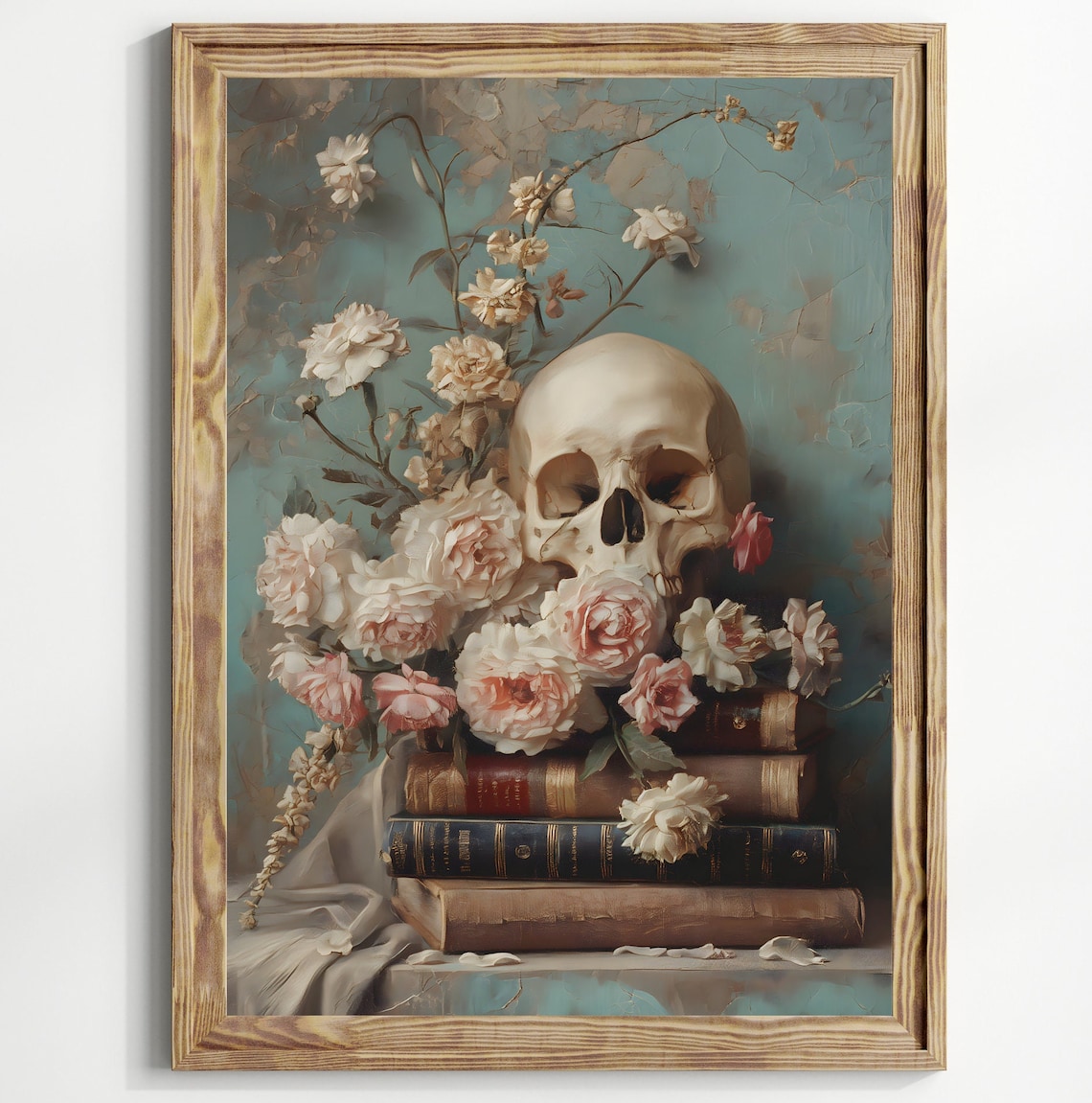 Gothic Flowers and Skull Book Print, Dark Academia