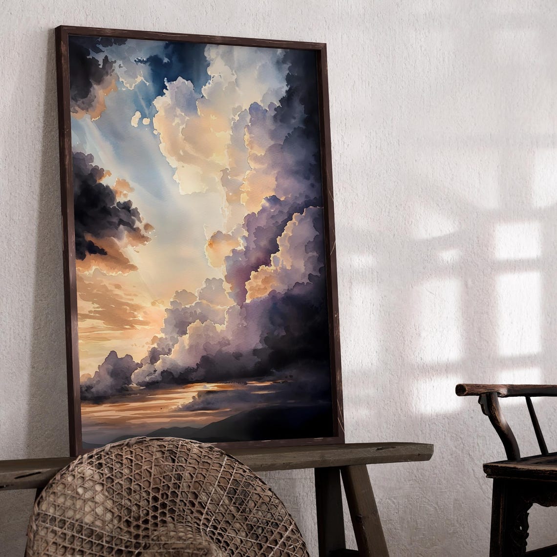 Golden Sunset Breaking Through Storm Clouds Over Dark Hills Poster - Image 2