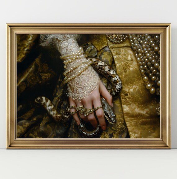Snake Victorian Art Altered Print Moody Painting Vintage Woman Print Victorian Decor Wall Art Dark Moody Antique Art Print Lace Pearls