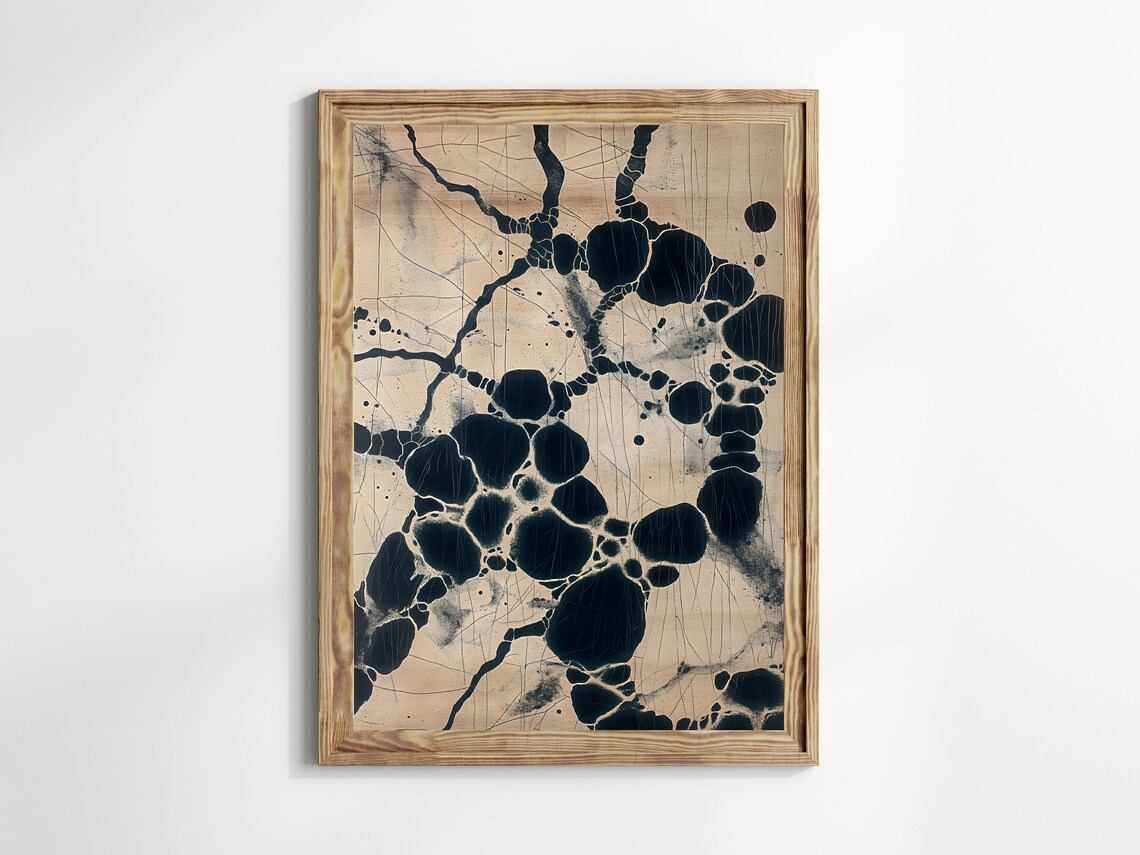 Neutral Abstract Ink Pattern, Botanical Japanese Decor - Image 2