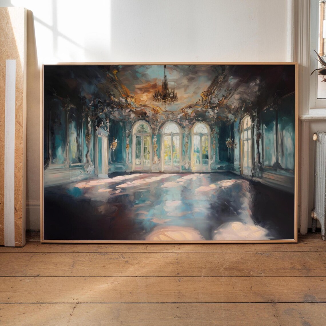 Victorian Ballroom Hall Interior Chandelier Oil Painting Elegant Art Poster - Image 2