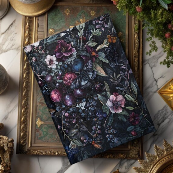 Dark Botanical Berries Butterfly Floral Vintage Notebook Art Poster