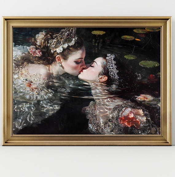 Love Queens Dark Academia Print The Lake Goth Moody Victorian Lesbian Sappho Wall Art Dark Decor Aesthetic Dark Cottagecore Gothic