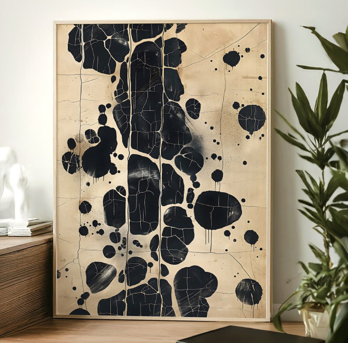 Neutral Abstract Ink Pattern Botanical Japanese Minimalist Art Print
