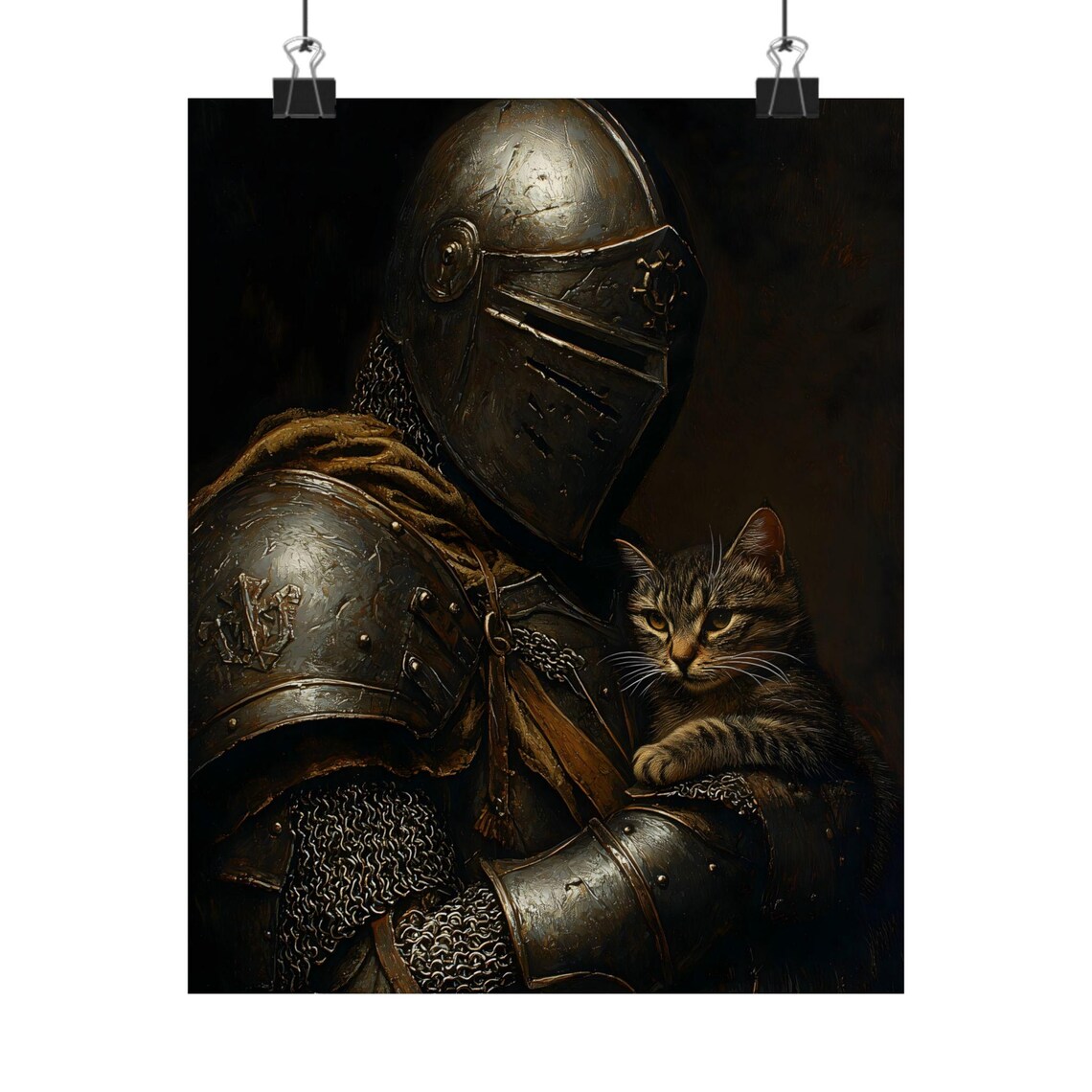 Medieval Knight With Cat, Dark Academia Art Print - Image 4