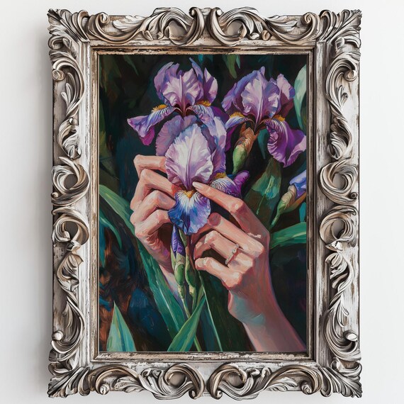 Iris Flower Botanical Print Dark Academia Print Moody Floral Print Vintage Floral Wall Art Antique Painting Botanical Victorian Art