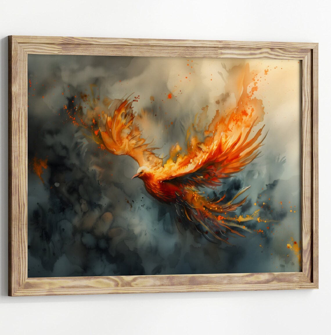 Phoenix Watercolor Fantasy Art Print, Dark Academia