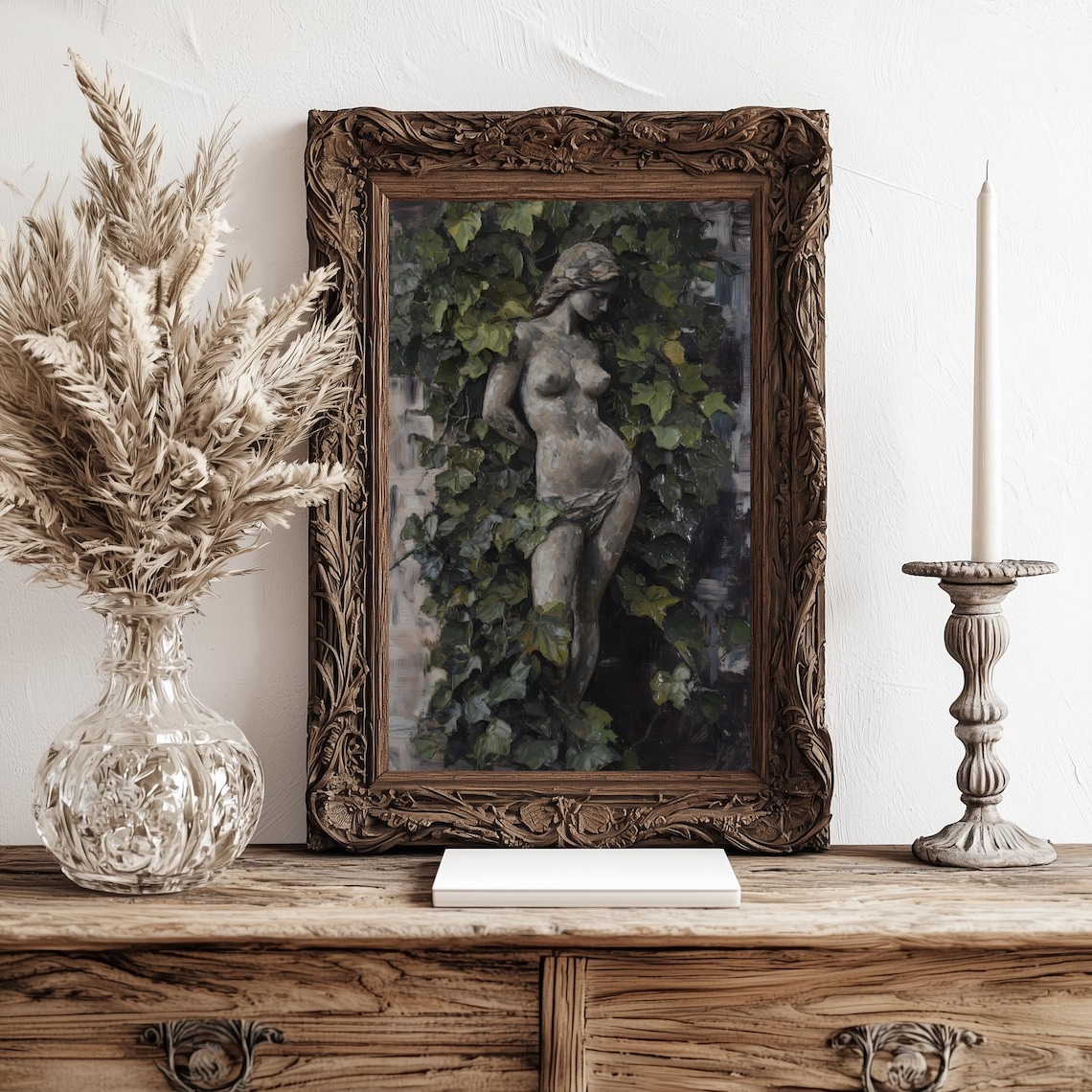 Venus Statue Among Ivy Leaves Classical Painting Dark Academia Art Poster - Image 2