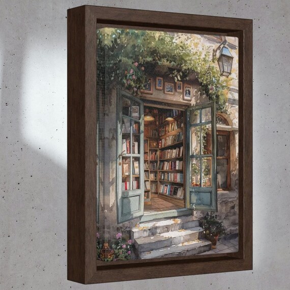 Vintage Bookshop Storefront Watercolor Cozy Book Store Entrance Art Poster