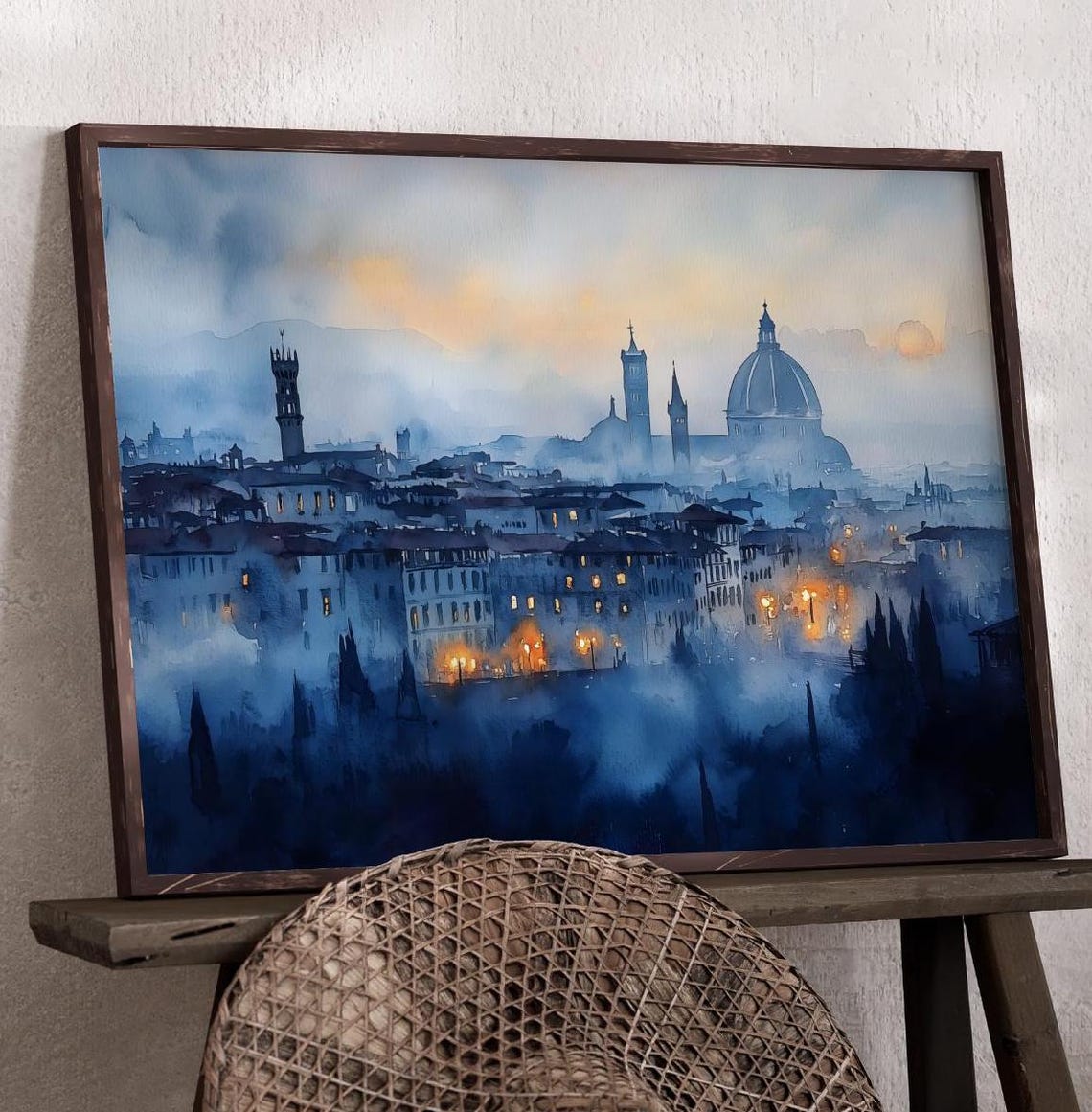 Florence Print Moody Watercolor Dark Wall Art Dark Academia Style Moody Florence Italian City Gothic Painting Watercolor Landscape