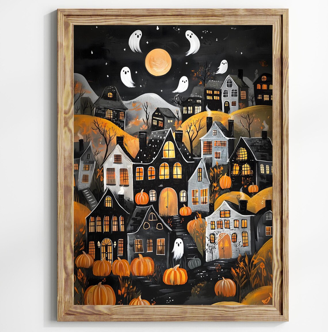 Halloween Town Folk Art, Vintage Halloween Poster