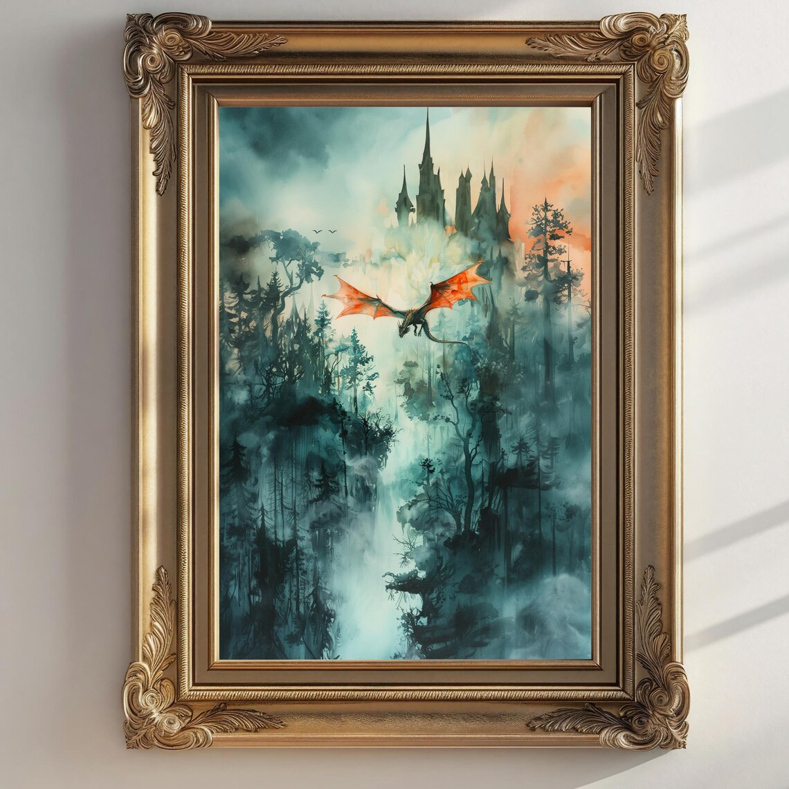 Forest Dragon Watercolor Vertical Wall Art Print - Image 3