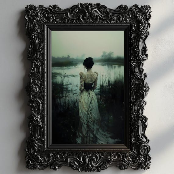 Ophelia Dark Academia Print The Lake Goth Moody Victorian Wall Art Dark Decor Aesthetic Dark Cottagecore Gothic Prints Into Lake