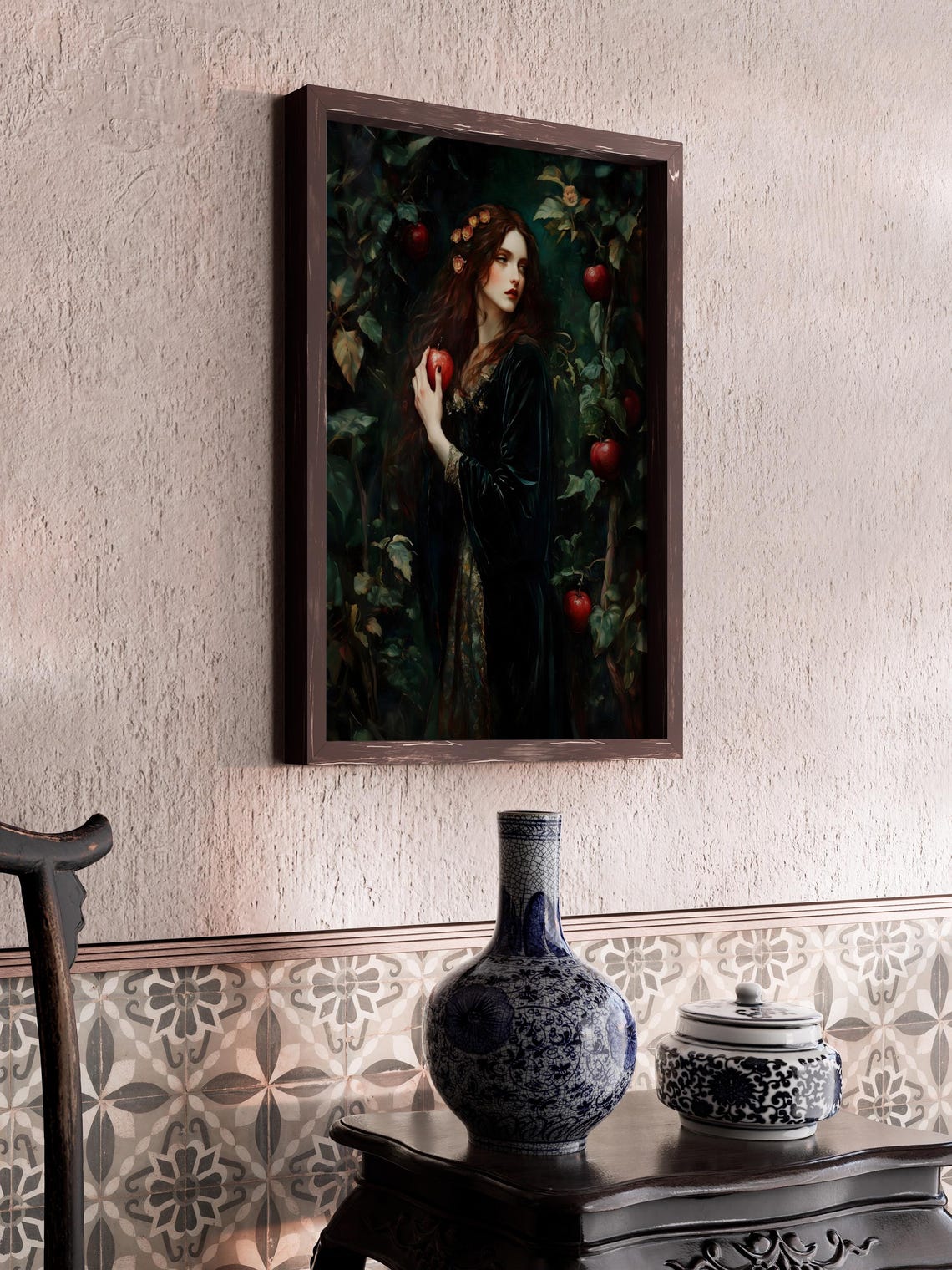 Persephone Holding Red Apple Dark Orchard Mythology Dark Art Poster - Image 2