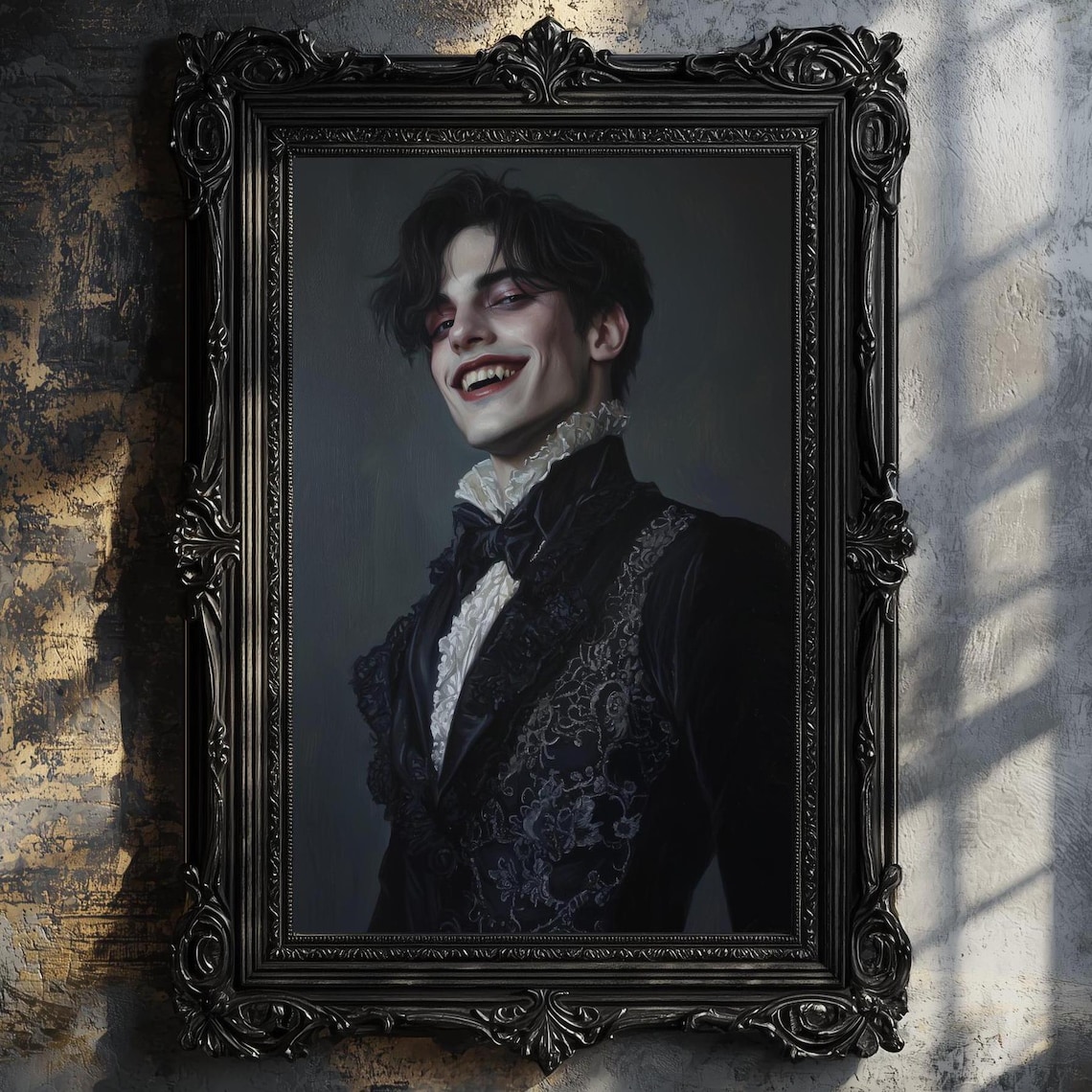 Laughing Dark Haired Victorian Gentleman Portrait Dark Gothic Art Print