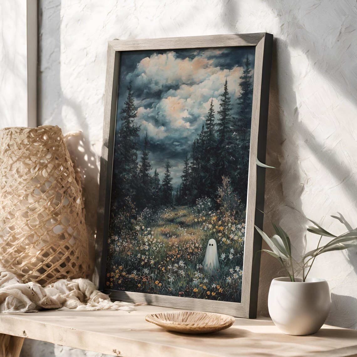 Ghost in Magical Forest Meadow Art Print, Dark Academia - Image 5