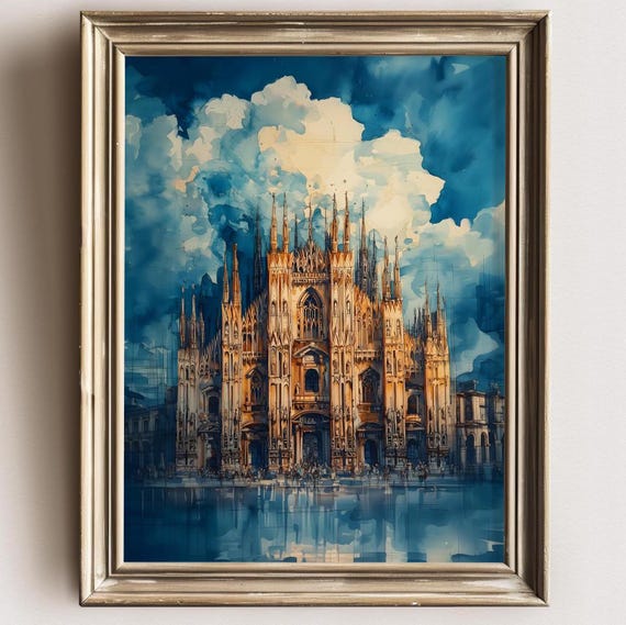 Gothic Cathedral Art Print Light Academia Decor Gothic Castle Poster Wall Decor Gothic Landscape Victorian Print Dark Fantasy Art Clouds