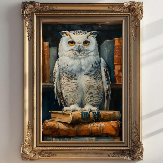 Bookish Wall Art Owl And Books Print Victorian Decor Dark Academia Decor Goblincore Print Library Gothic Wall Art