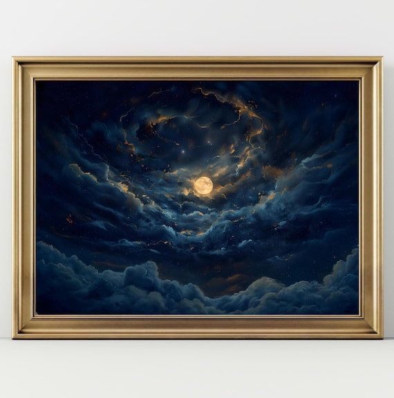 Celestial Night Sky Stars Art Print, Dark Academia