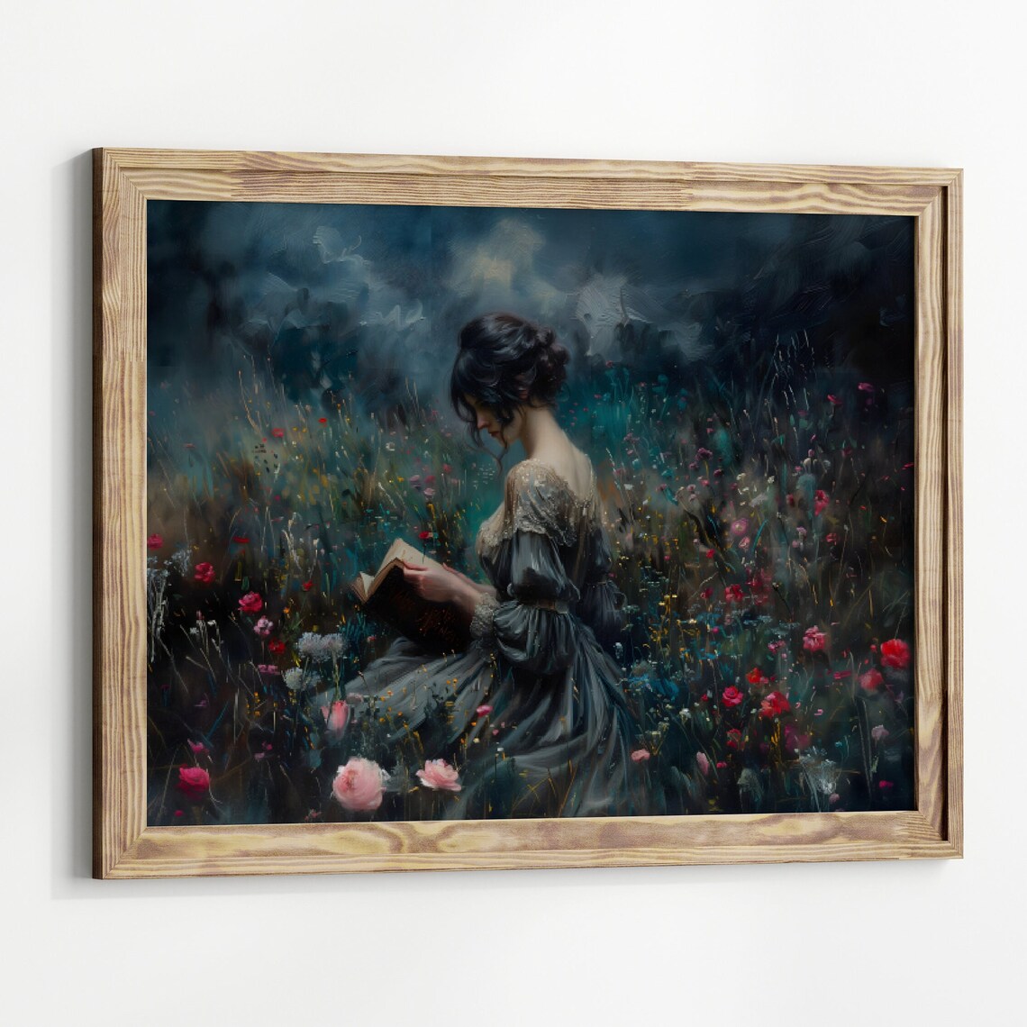 Woman Reading Book with Wildflowers, Art Print - Image 3