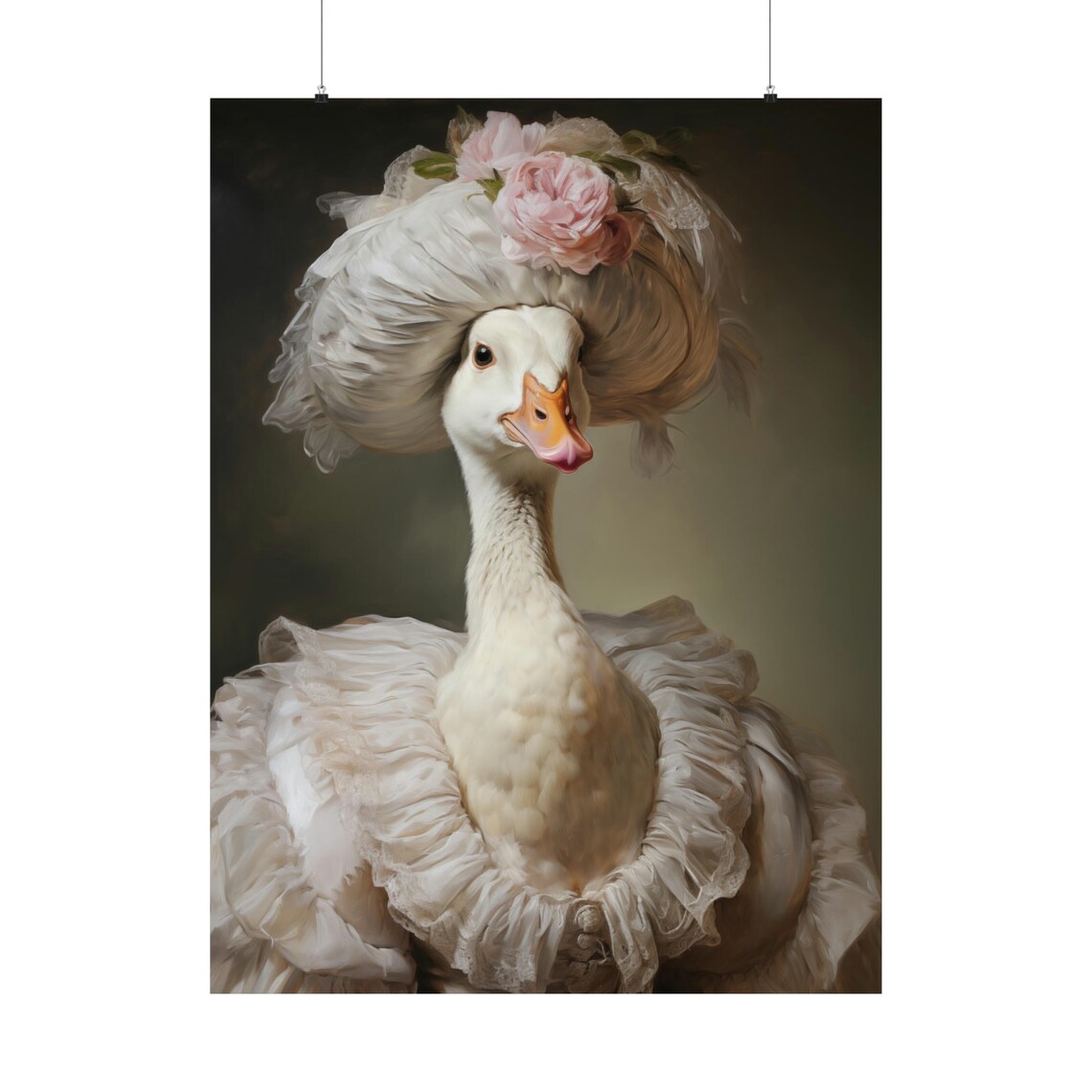Victorian Goose Portrait Feathered Bonnet Roses Humorous Animal Art Print - Image 3