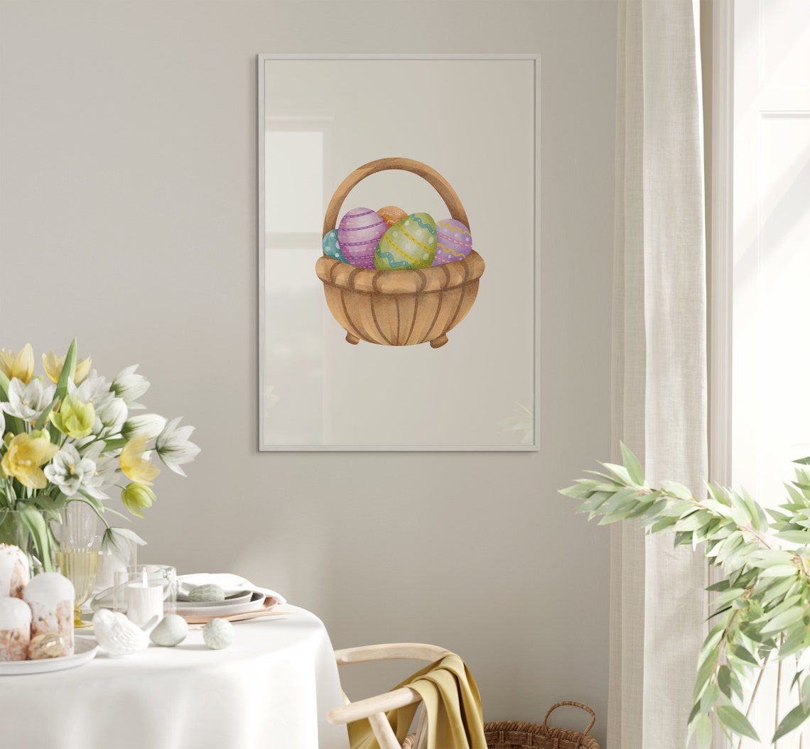 Watercolor Easter Basket Full Of Pastel Painted Eggs Spring Poster - Image 5