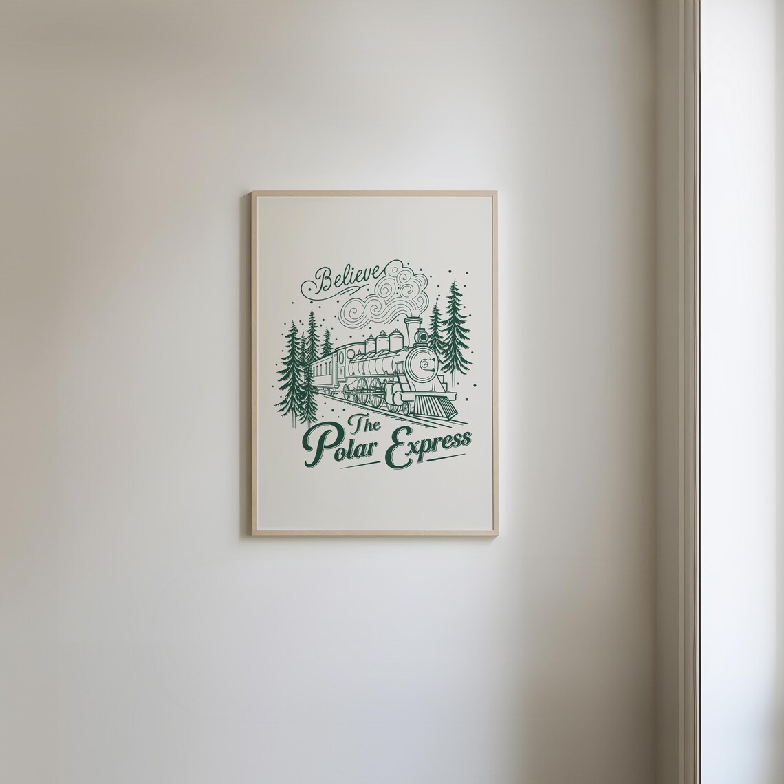 Believe The Polar Express Train Christmas Green Line Art Poster - Image 2