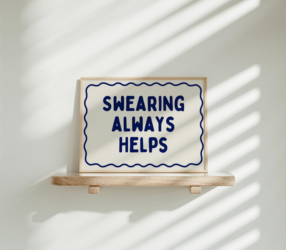 Swearing Always Helps Sarcastic Navy Border Horizontal Quote Poster - Image 2
