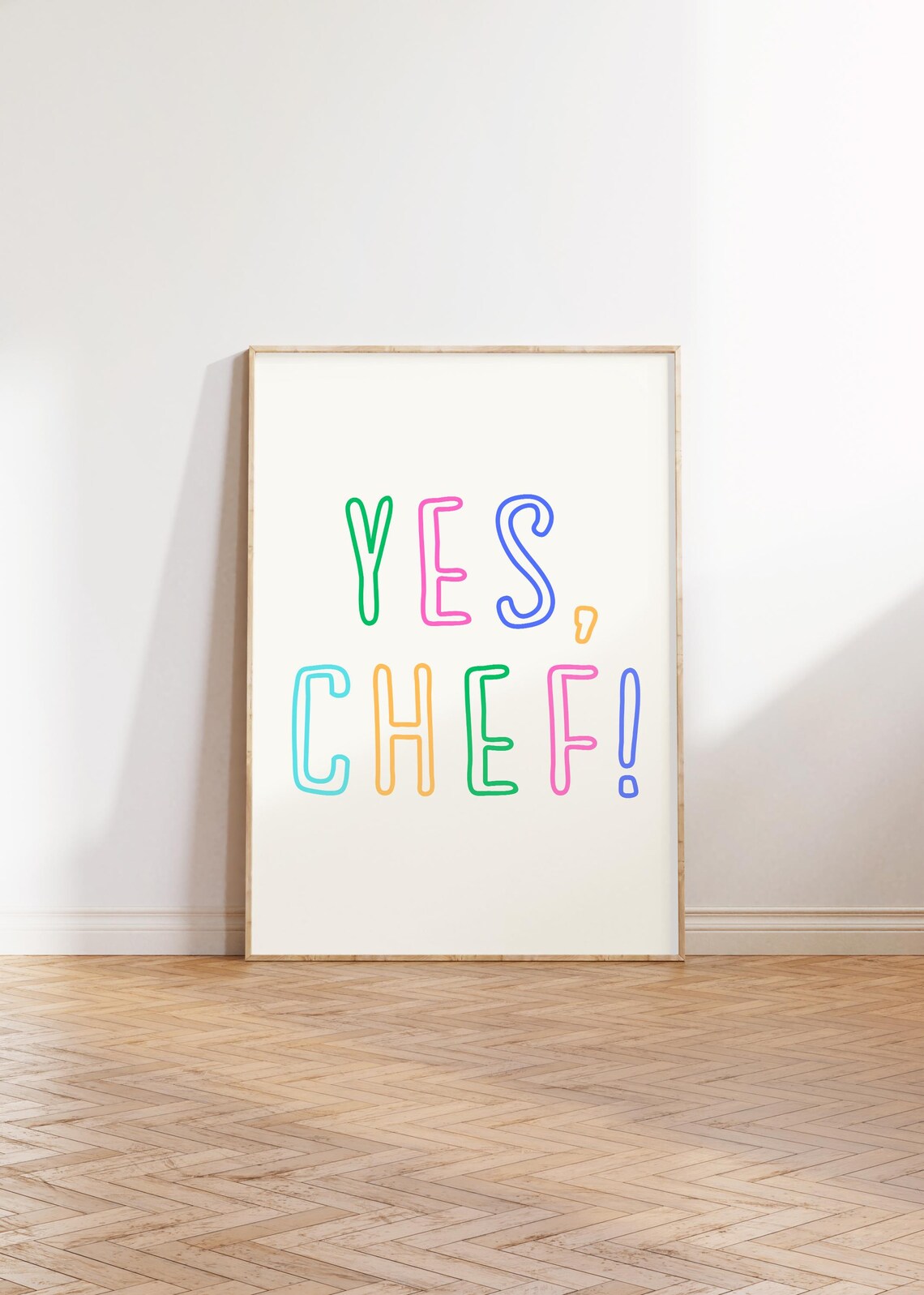 Yes Chef Colorful Neon Outline Typography Modern Kitchen Poster - Image 2